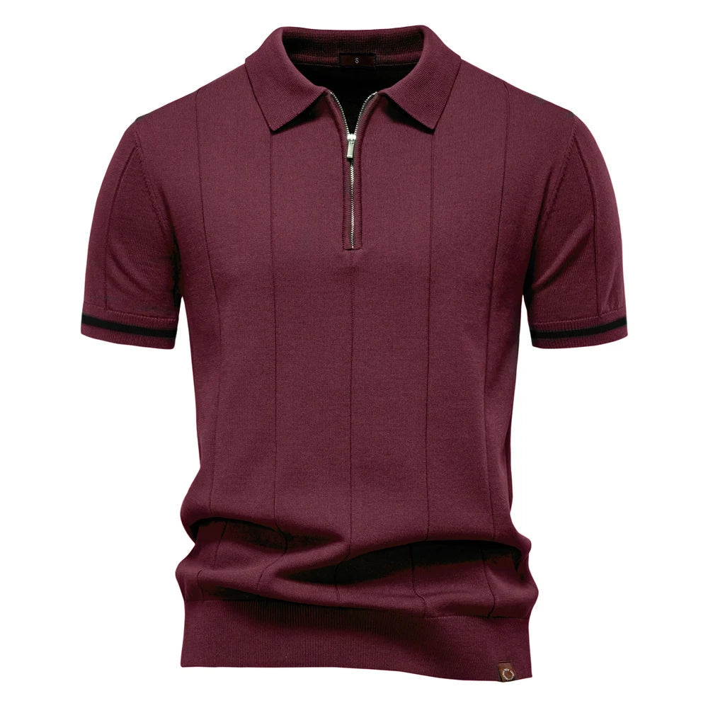 Polo Uomo | in Maglia con Zip & Righe Verticali a Contrasto