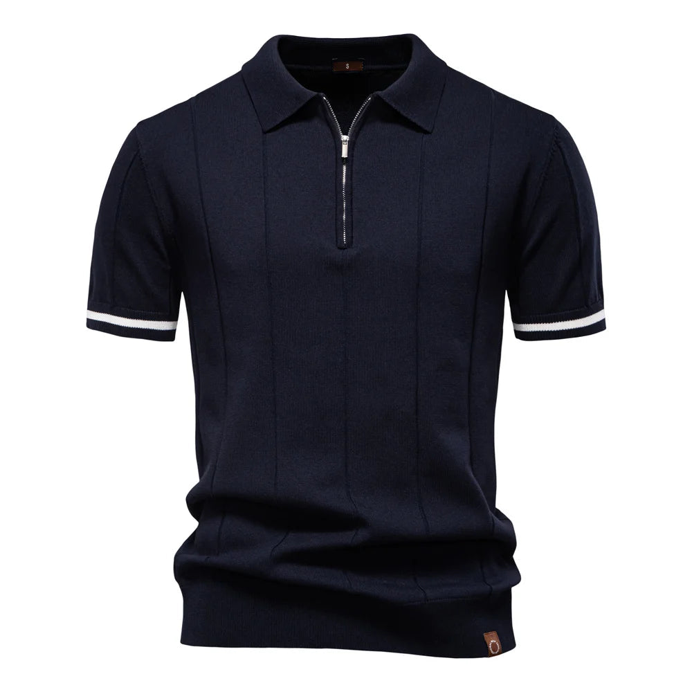 Polo Uomo | in Maglia con Zip & Righe Verticali a Contrasto