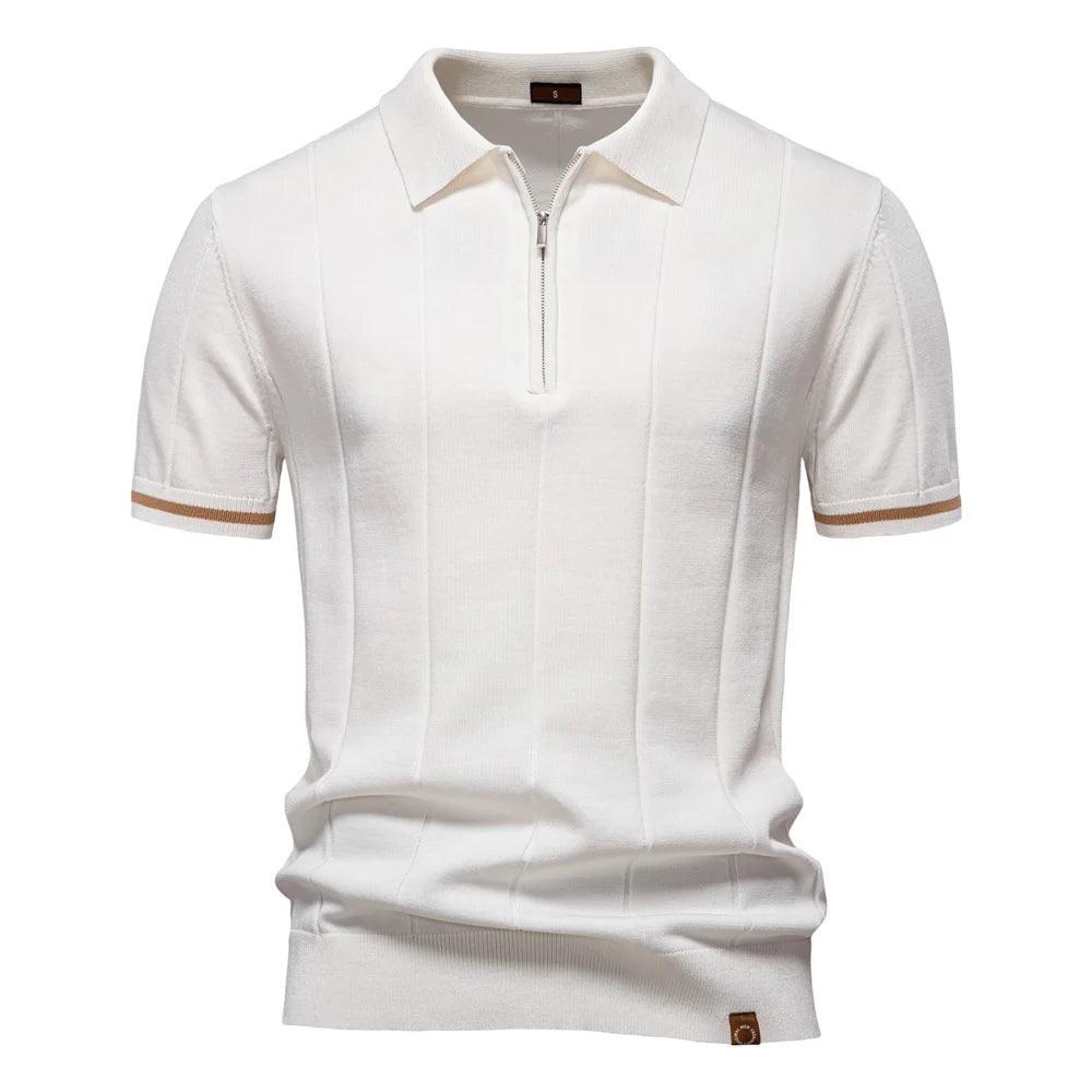 Polo Uomo | in Maglia con Zip & Righe Verticali a Contrasto