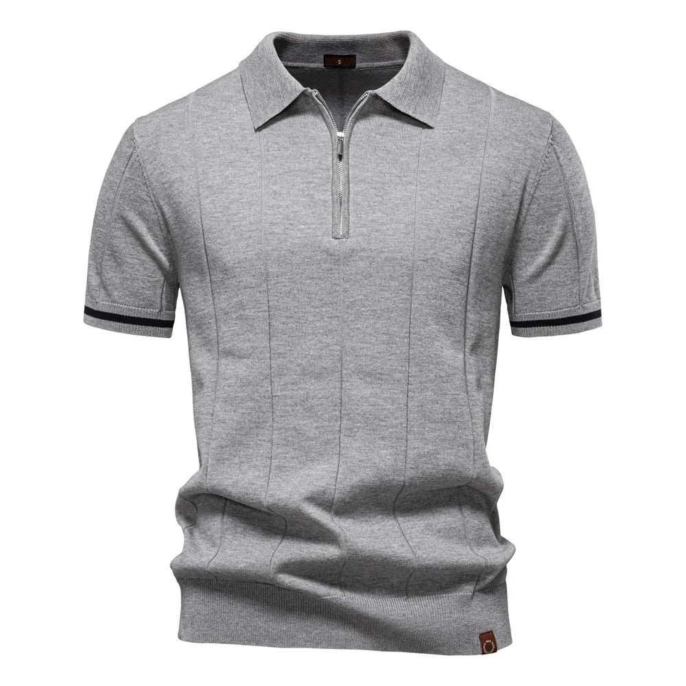 Polo Uomo | in Maglia con Zip & Righe Verticali a Contrasto