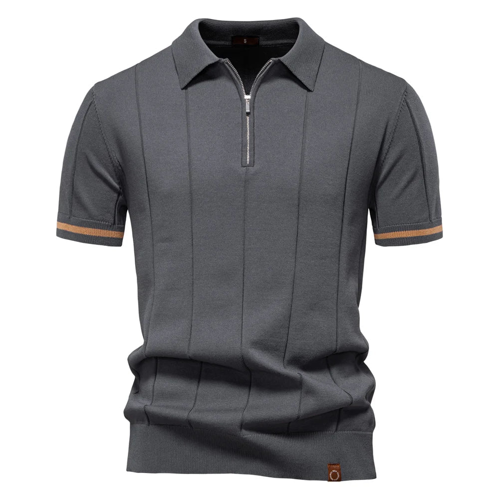 Polo Uomo | in Maglia con Zip & Righe Verticali a Contrasto
