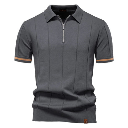 Polo Uomo | in Maglia con Zip & Righe Verticali a Contrasto