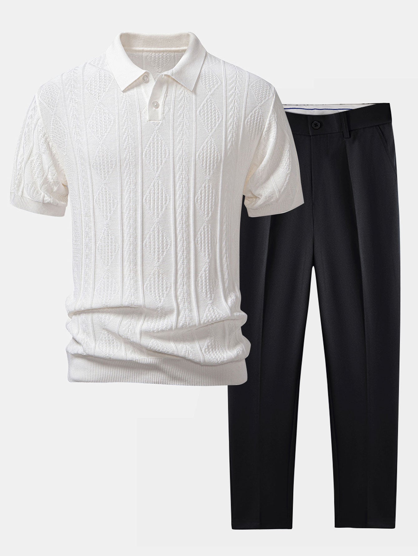 Henson - Polo In Maglia Jacquard Geometrica e Pantaloni Vestibilità Aderente