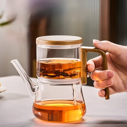 Mirelva – Glazen Theepot 760ml met Magnetisch Filtersysteem en Houtafwerking