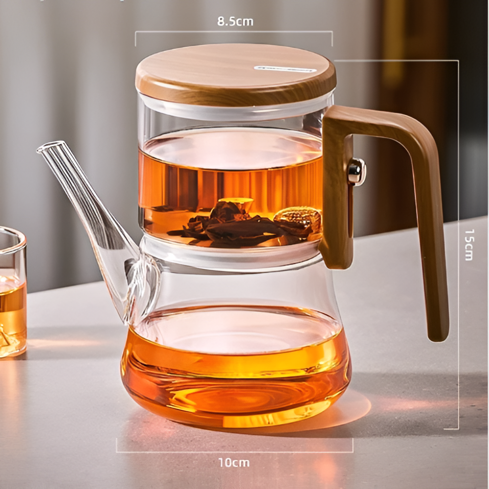 Mirelva – Glazen Theepot 760ml met Magnetisch Filtersysteem en Houtafwerking