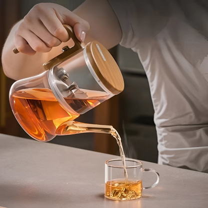 Mirelva – Glazen Theepot 760ml met Magnetisch Filtersysteem en Houtafwerking