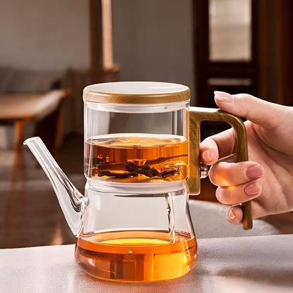 Mirelva – Glazen Theepot 760ml met Magnetisch Filtersysteem en Houtafwerking