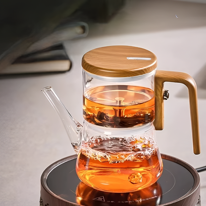 Mirelva – Glazen Theepot 760ml met Magnetisch Filtersysteem en Houtafwerking