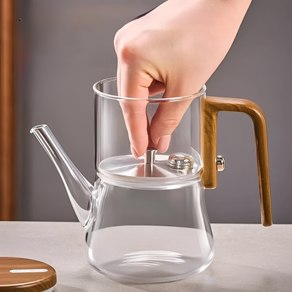 Mirelva – Glazen Theepot 760ml met Magnetisch Filtersysteem en Houtafwerking