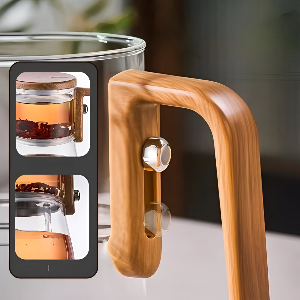 Mirelva – Glazen Theepot 760ml met Magnetisch Filtersysteem en Houtafwerking