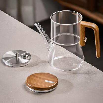 Mirelva – Glazen Theepot 760ml met Magnetisch Filtersysteem en Houtafwerking
