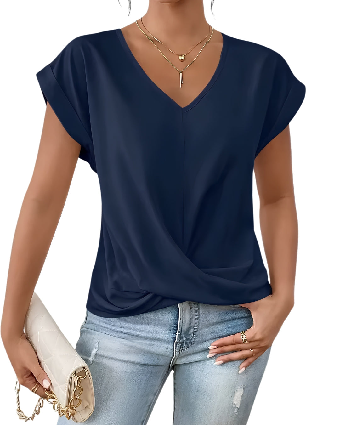 Top Elegant cu Decolteu în V și Drapaj Modern