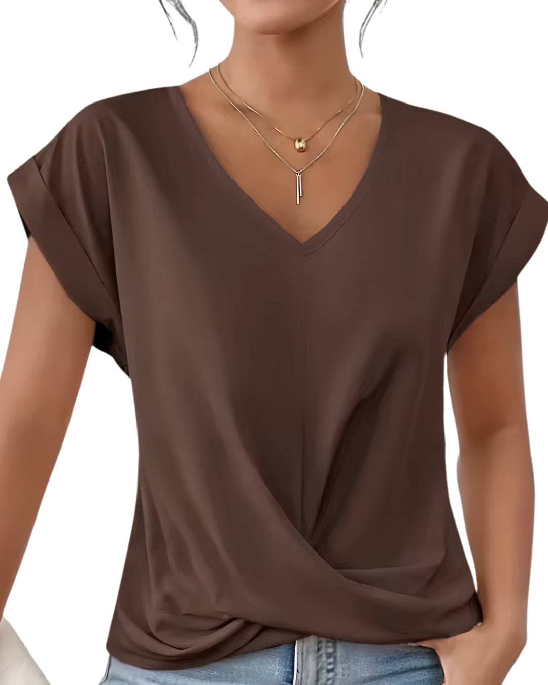 Top Elegant cu Decolteu în V și Drapaj Modern