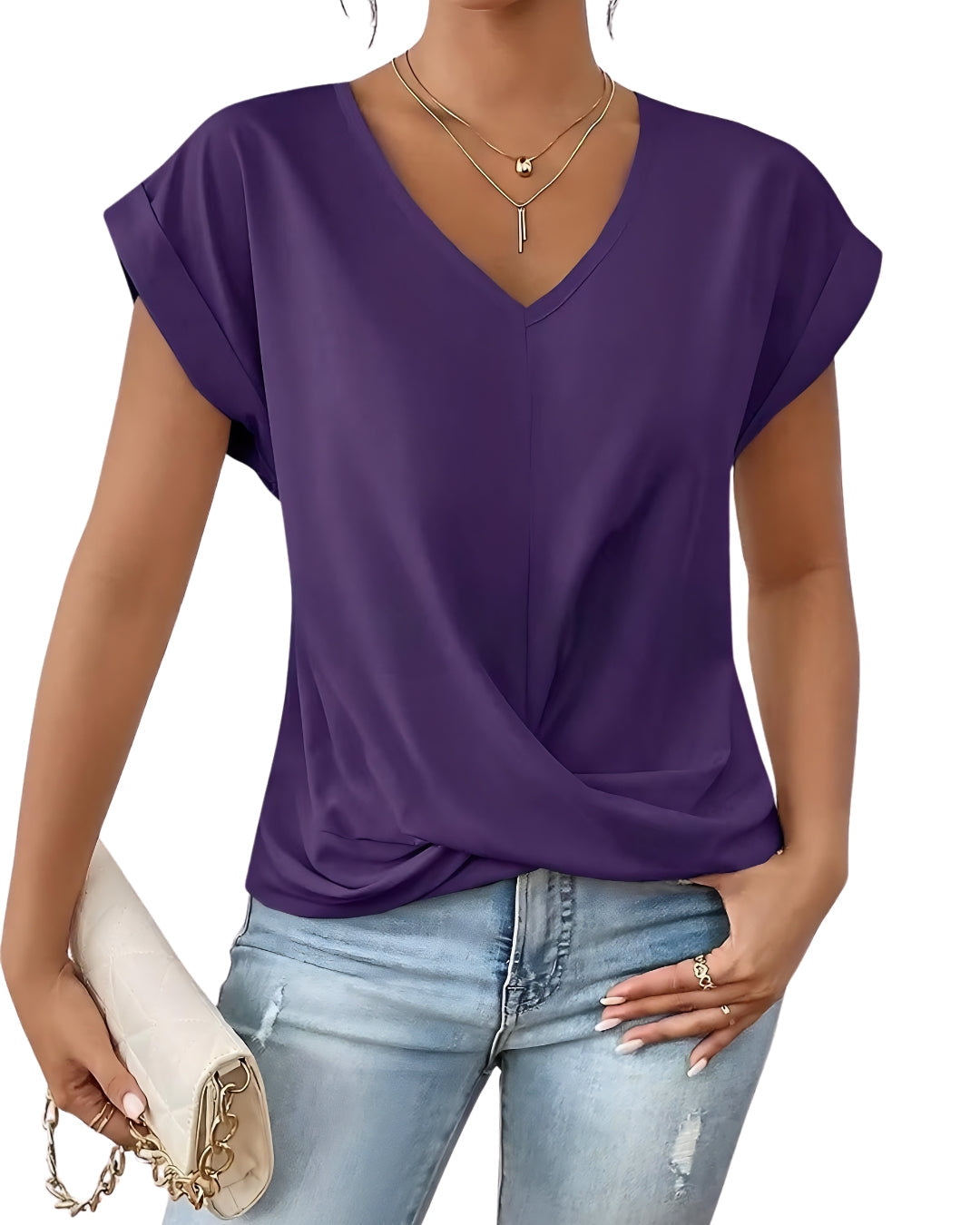 Top Elegant cu Decolteu în V și Drapaj Modern