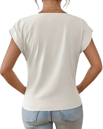 Top Elegant cu Decolteu în V și Drapaj Modern