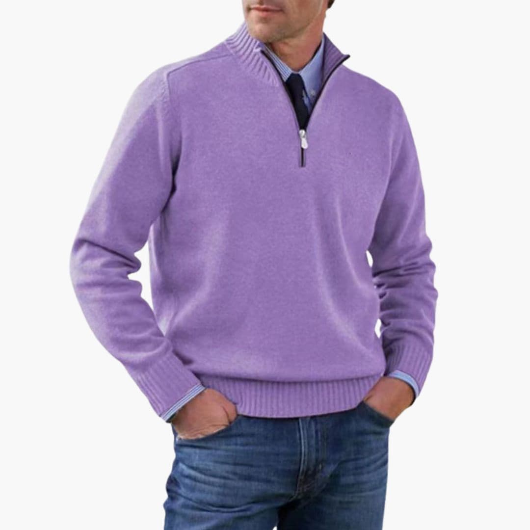 Alvarico – Herren Pullover Mit Halb Reißverschluss Und Geripptem Saum