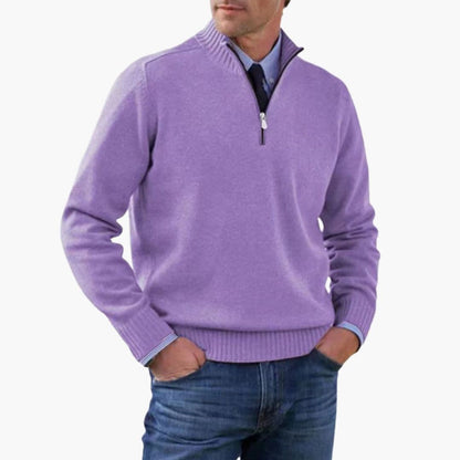 Alvarico – Herren Pullover Mit Halb Reißverschluss Und Geripptem Saum