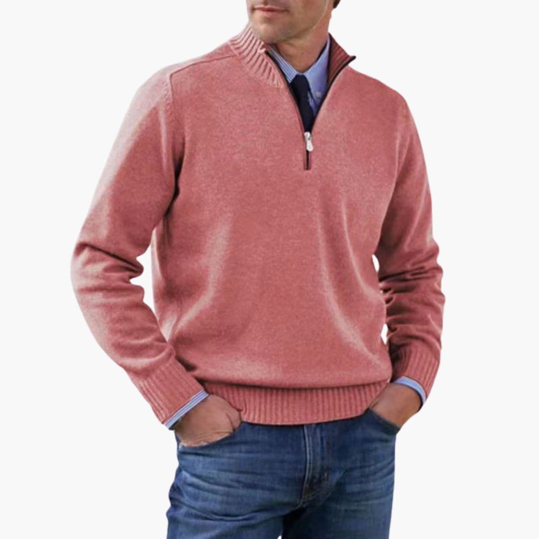 Alvarico – Herren Pullover Mit Halb Reißverschluss Und Geripptem Saum