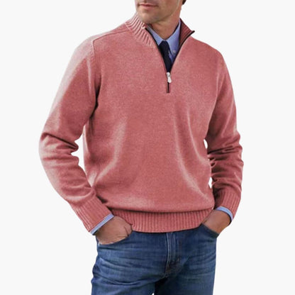 Alvarico – Herren Pullover Mit Halb Reißverschluss Und Geripptem Saum