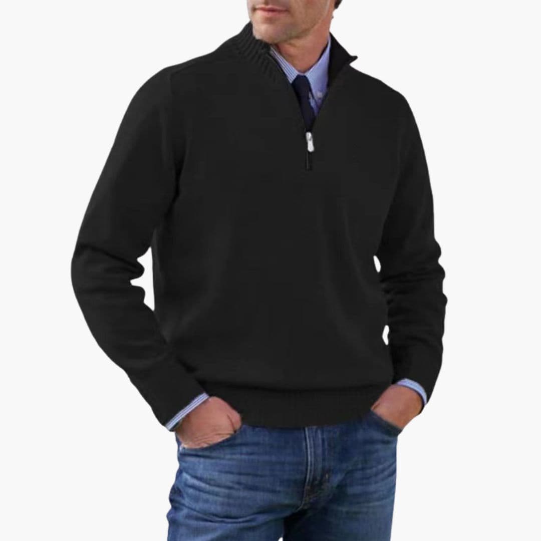 Alvarico – Herren Pullover Mit Halb Reißverschluss Und Geripptem Saum