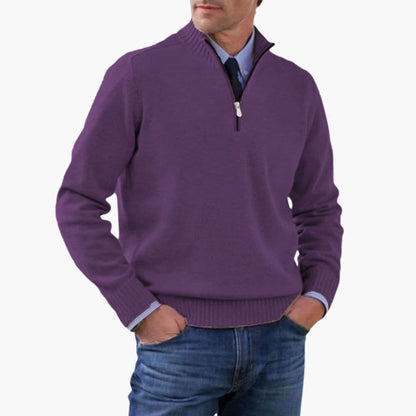 Alvarico – Herren Pullover Mit Halb Reißverschluss Und Geripptem Saum