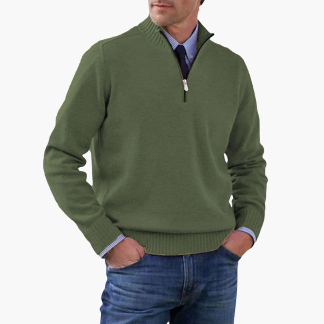 Alvarico – Herren Pullover Mit Halb Reißverschluss Und Geripptem Saum