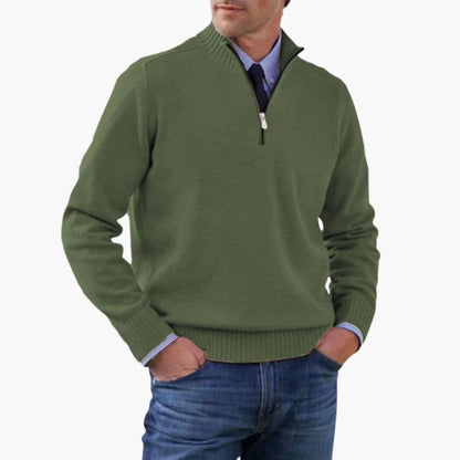 Alvarico – Herren Pullover Mit Halb Reißverschluss Und Geripptem Saum