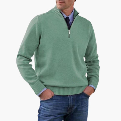 Alvarico – Herren Pullover Mit Halb Reißverschluss Und Geripptem Saum