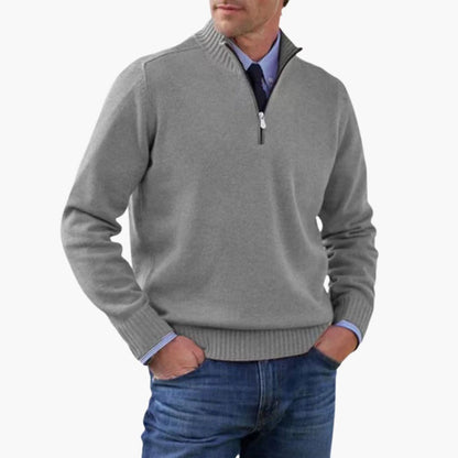 Alvarico – Herren Pullover Mit Halb Reißverschluss Und Geripptem Saum