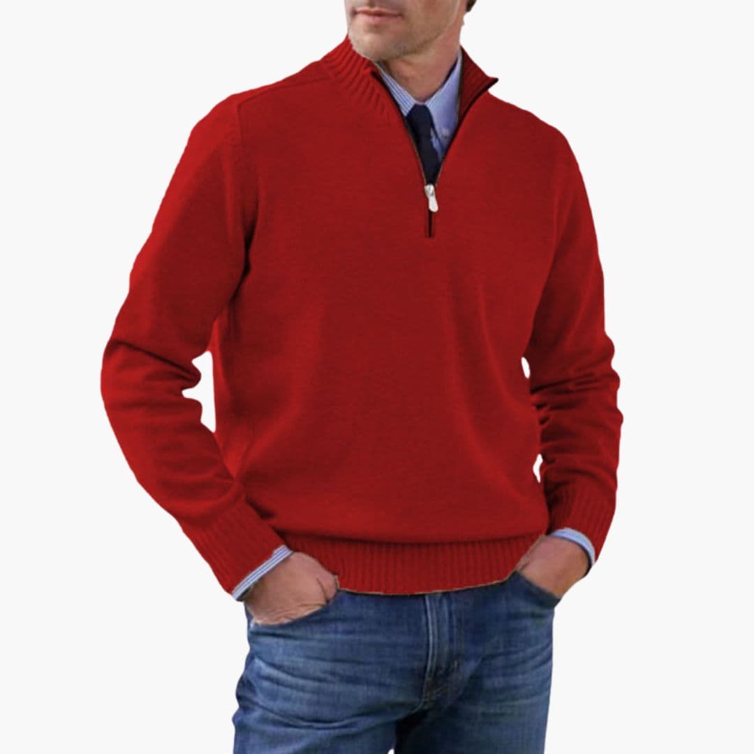 Alvarico – Herren Pullover Mit Halb Reißverschluss Und Geripptem Saum