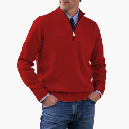 Alvarico – Herren Pullover Mit Halb Reißverschluss Und Geripptem Saum