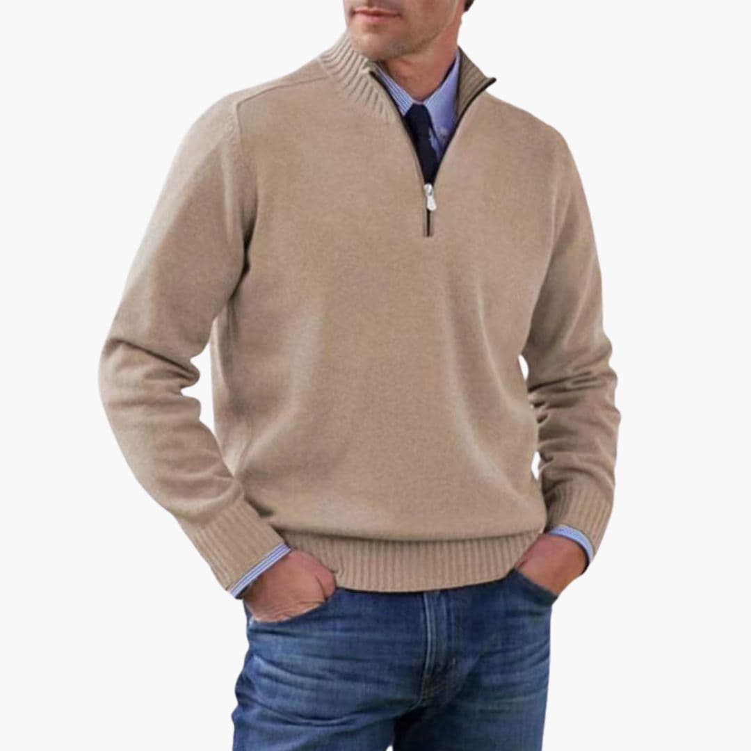 Alvarico – Herren Pullover Mit Halb Reißverschluss Und Geripptem Saum