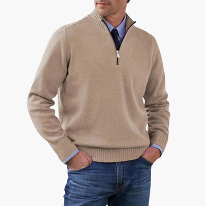 Alvarico – Herren Pullover Mit Halb Reißverschluss Und Geripptem Saum