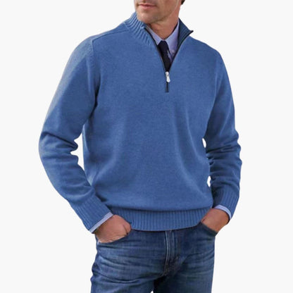 Alvarico – Herren Pullover Mit Halb Reißverschluss Und Geripptem Saum