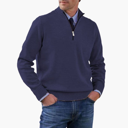 Alvarico – Herren Pullover Mit Halb Reißverschluss Und Geripptem Saum