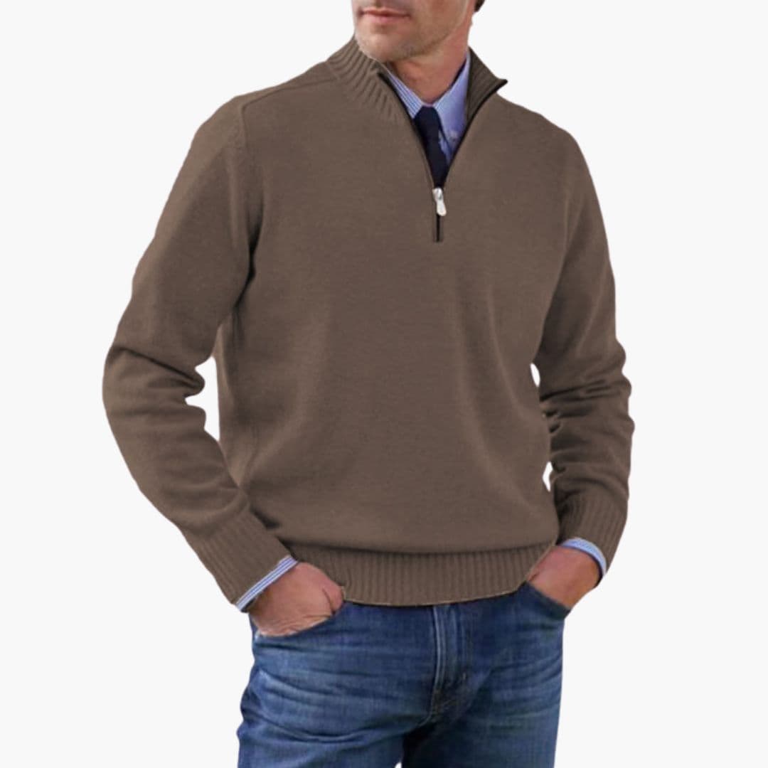 Alvarico – Herren Pullover Mit Halb Reißverschluss Und Geripptem Saum