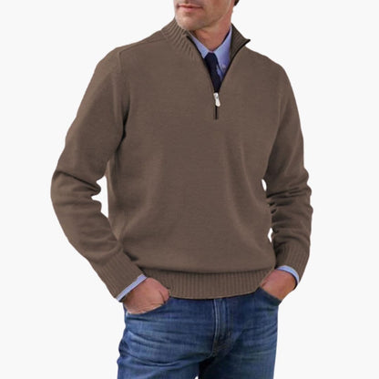 Alvarico – Herren Pullover Mit Halb Reißverschluss Und Geripptem Saum