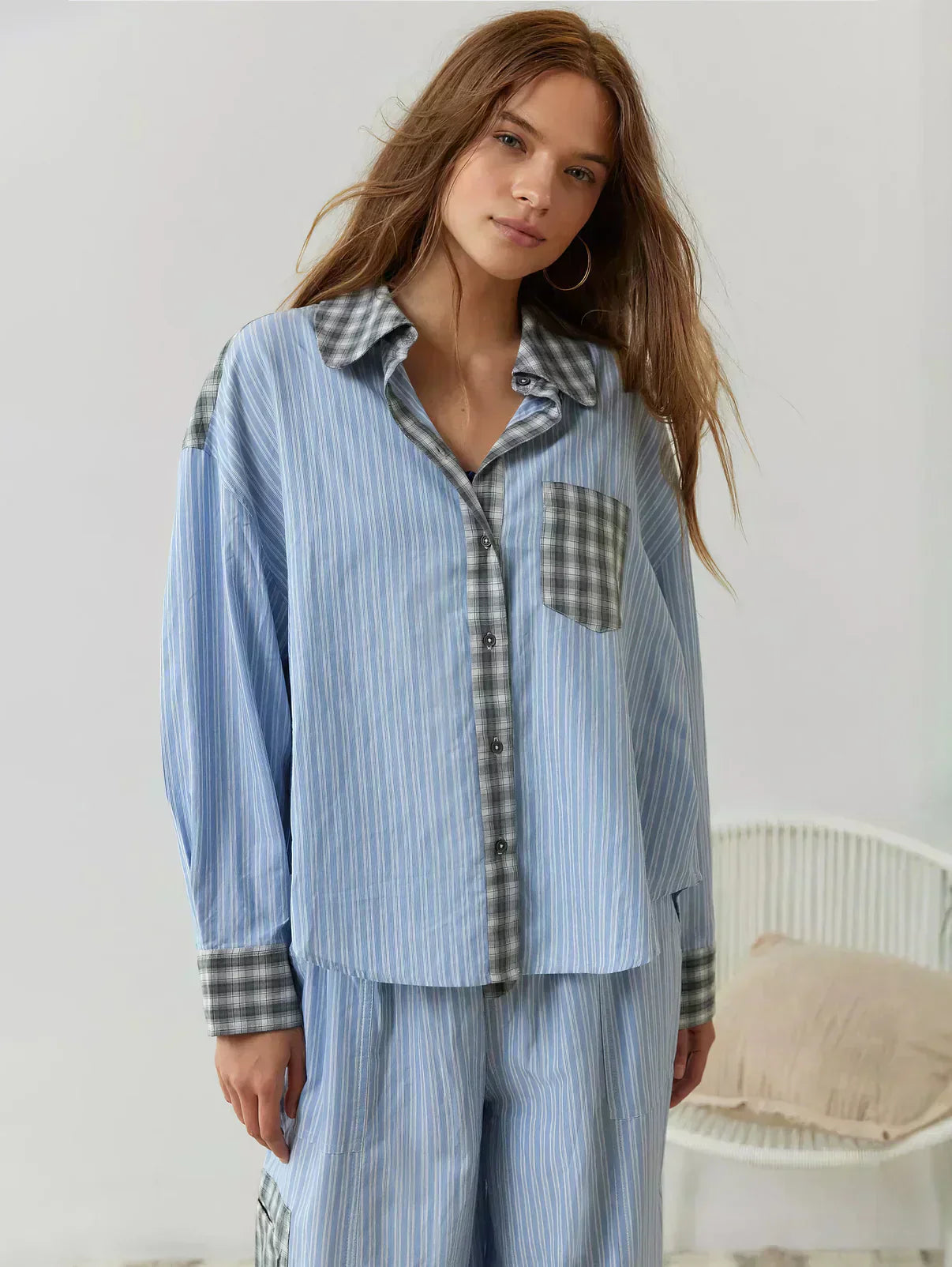 Women Spring Plaid Two Piece Set