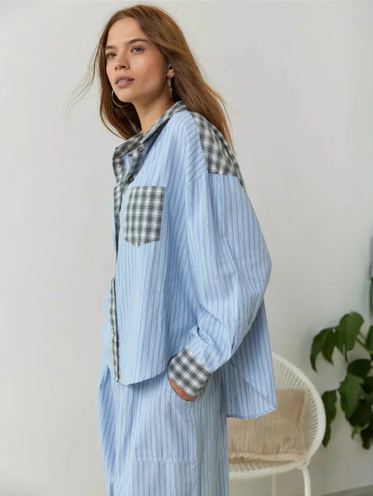 Women Spring Plaid Two Piece Set