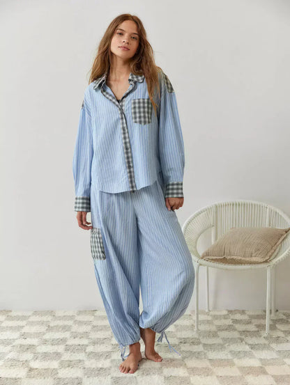 Women Spring Plaid Two Piece Set