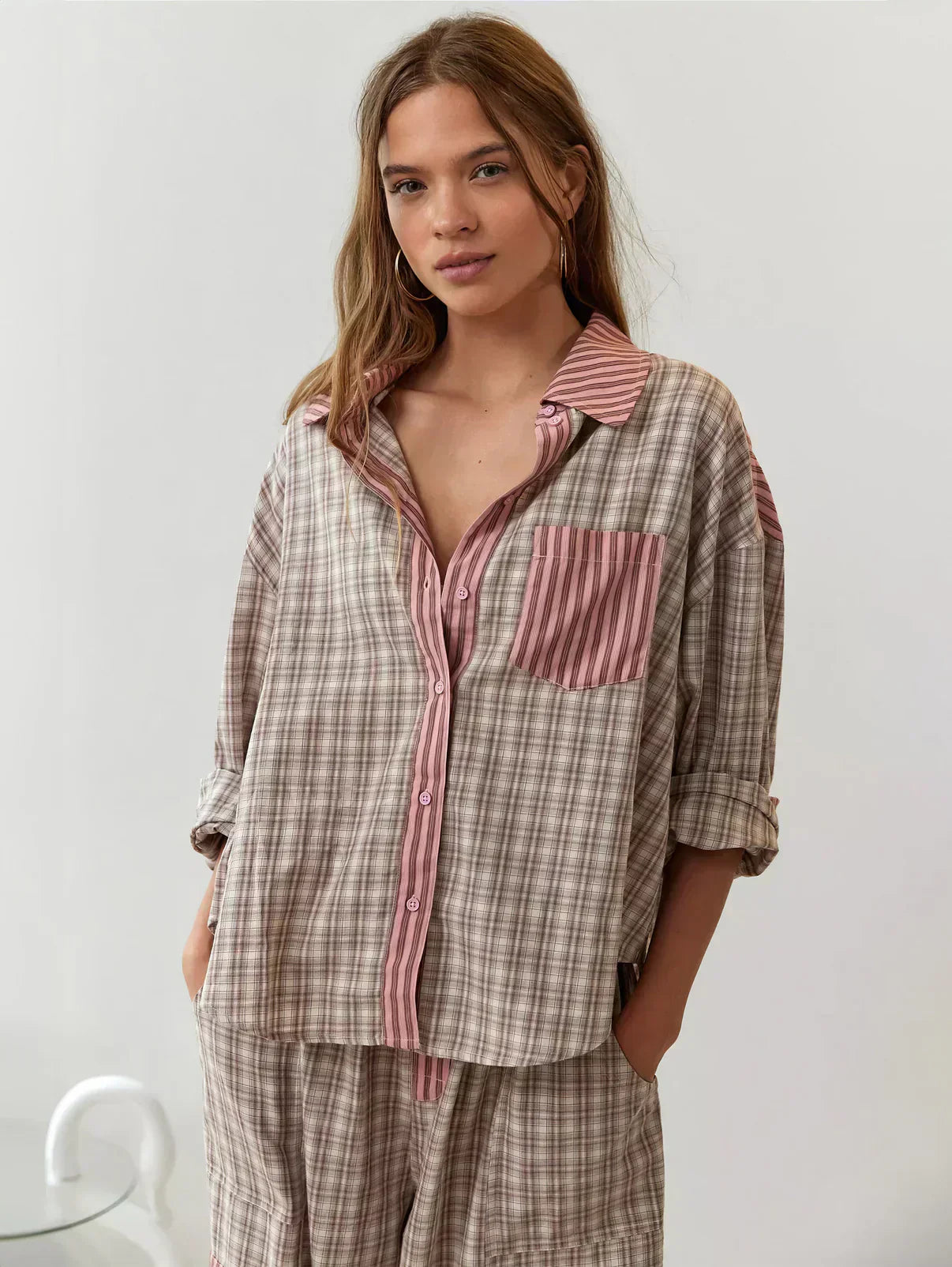 Women Spring Plaid Two Piece Set