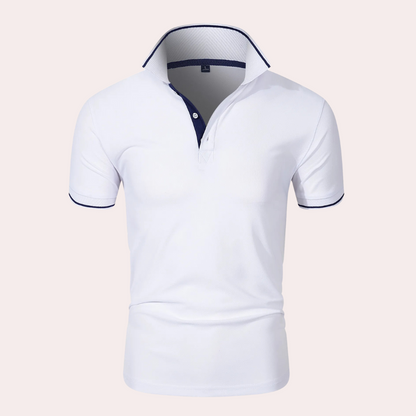Weißes Herren-Poloshirt, kurzärmelig, Baumwolle, klassischer Kragen, Freizeitmode.