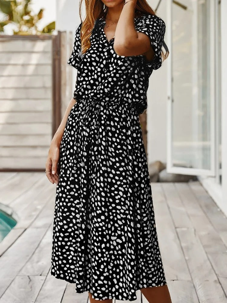 Women’s Midi Summer Dress Adjustable Waist Lightweight Printed Casual Elegant Vacation Outfit