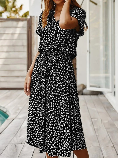 Women’s Midi Summer Dress Adjustable Waist Lightweight Printed Casual Elegant Vacation Outfit