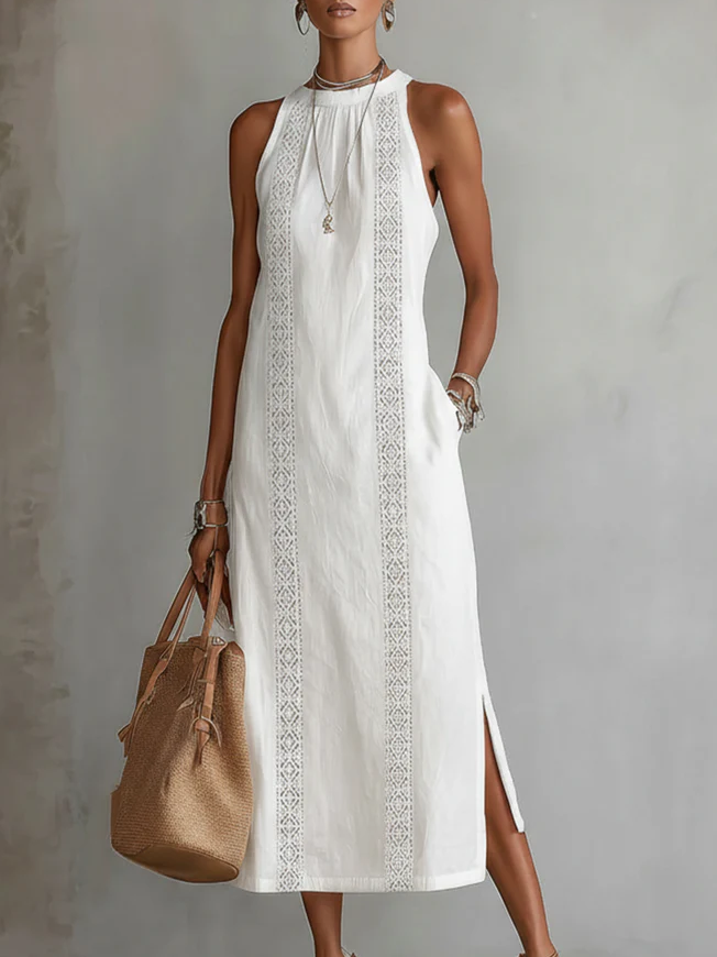 Quinella - Abito Midi Estivo Donna Collo Mao Naturale Fresco 0