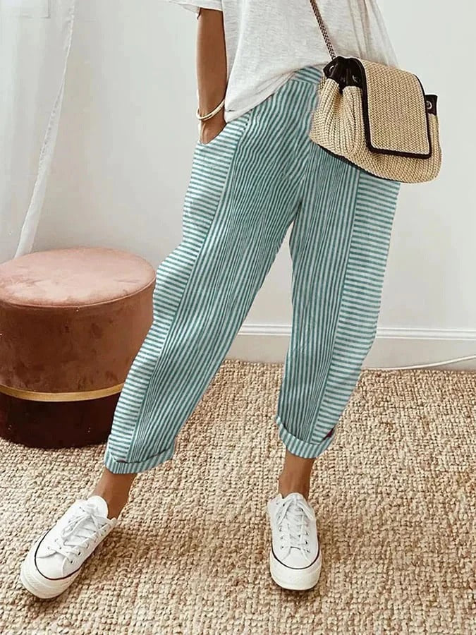 Pantalon en tissu rayé pour femme