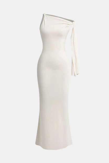 Rachel – Asymmetrical Twist Knot Mermaid Maxi Dress
