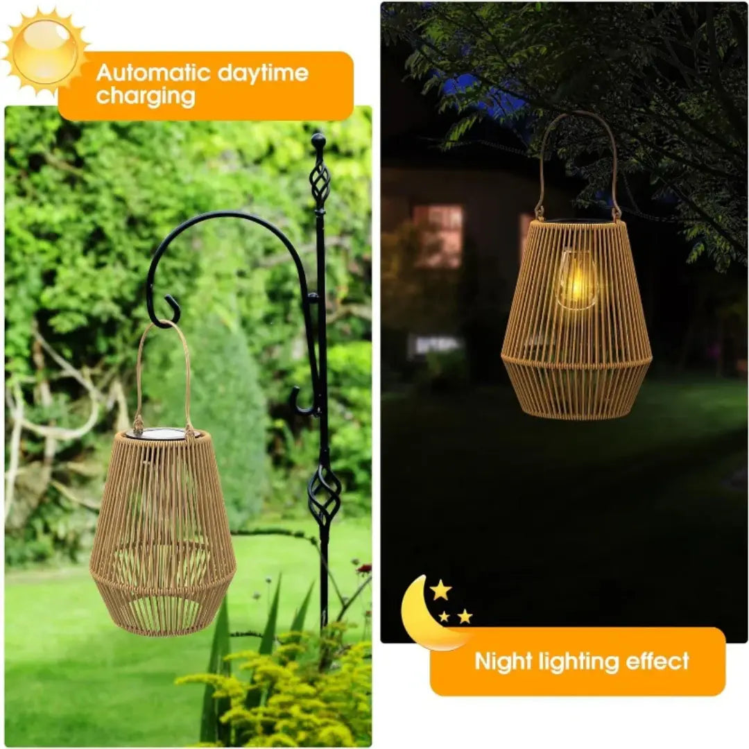 Rattan-Solarlaterne | Warmes LED-Licht, automatisch | Wetterfest | SolaraWeave