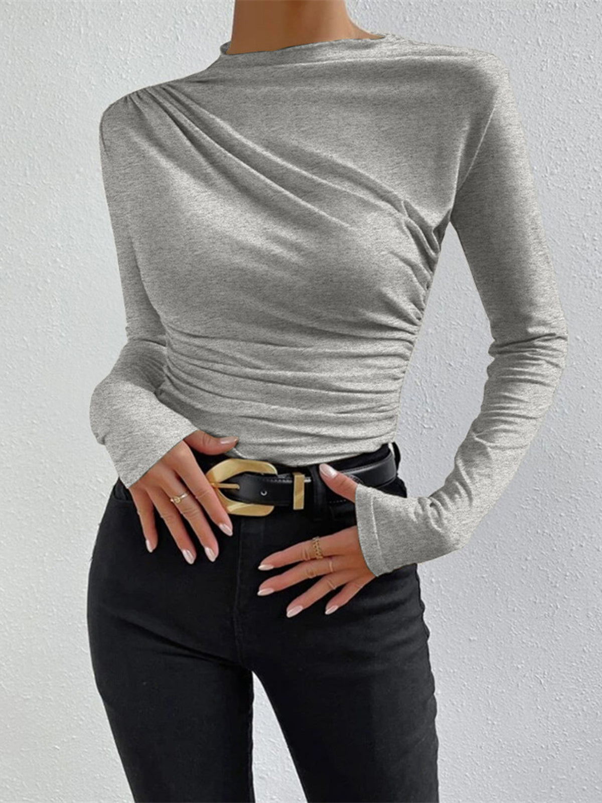 Ravishing Long Sleeve Shirt | High Stretch Jersey, Ruching Detail 0