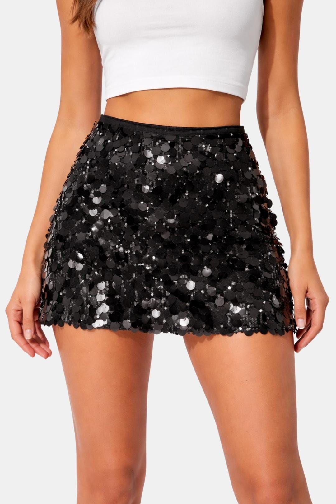 Rayna – High-Waist Sequin Mini Skirt with Evening Shine